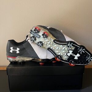 UNDER ARMOUR JORDAN SPIETH 2 GOLF CLEATS BLACK RED WHITE 3000165-104 sz 10.5